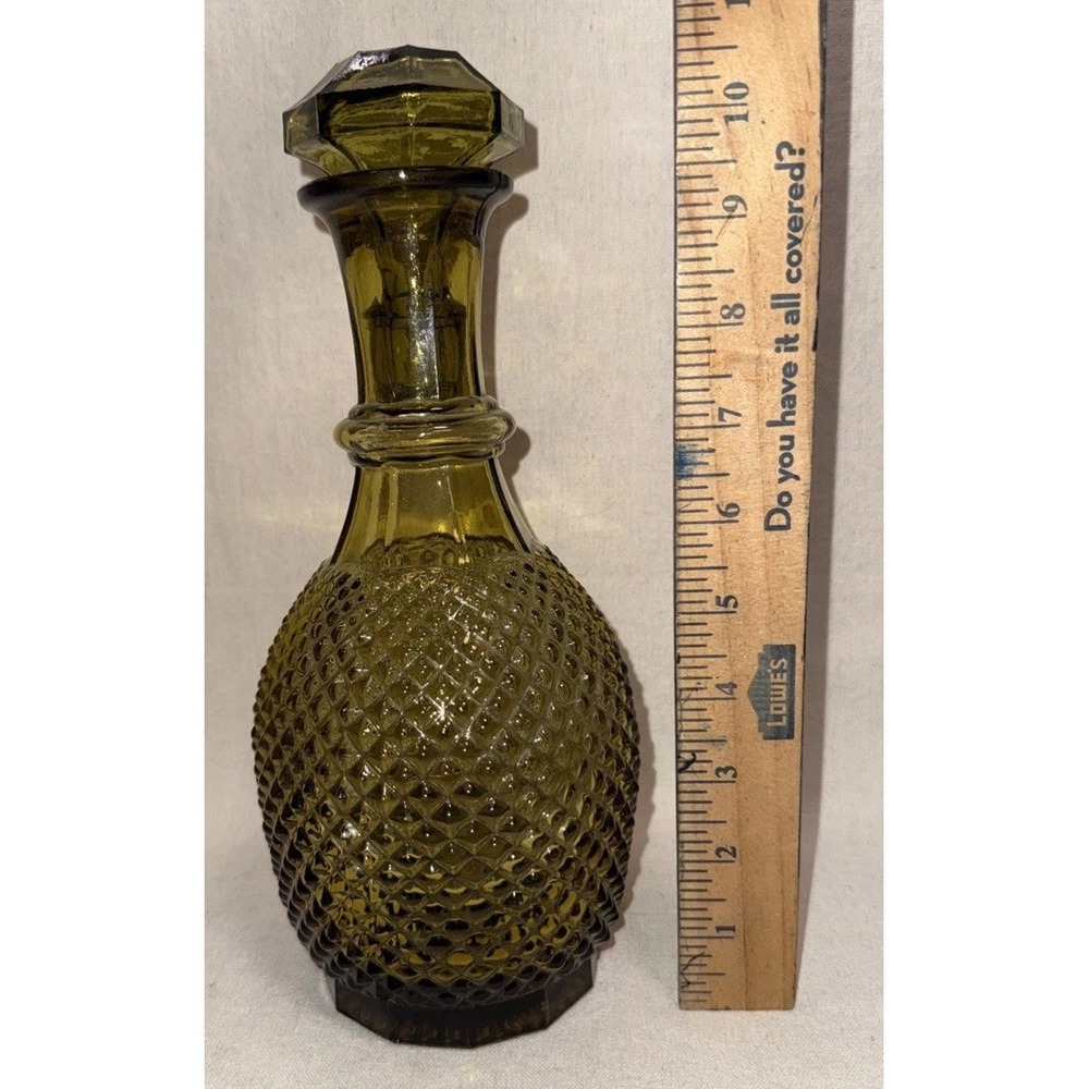Vintage MCM Empoli Green Glass Decanter Hobnail Genie Bottle 10.5" - Picture 2 of 9